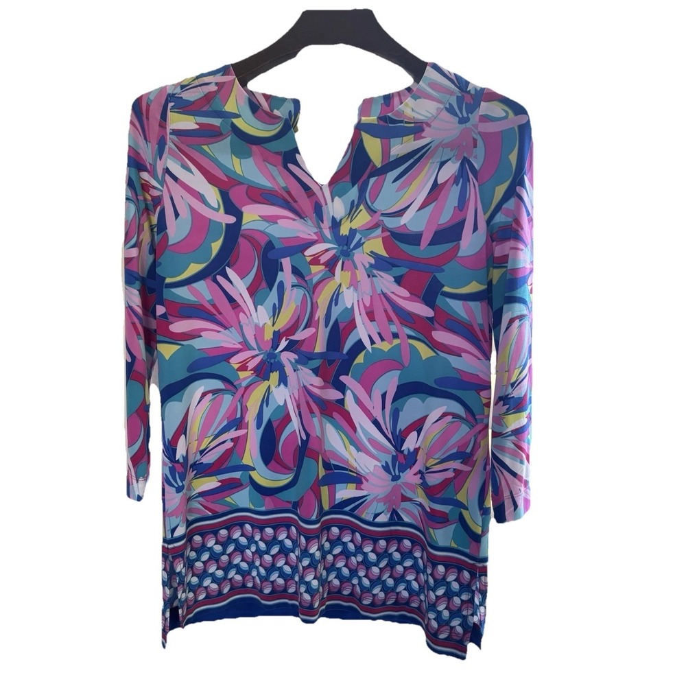 PAPPAGALLO Medium 3/4 Sleeves Women's Knit Top Blouse Trisha Flora‎ Tunic Top